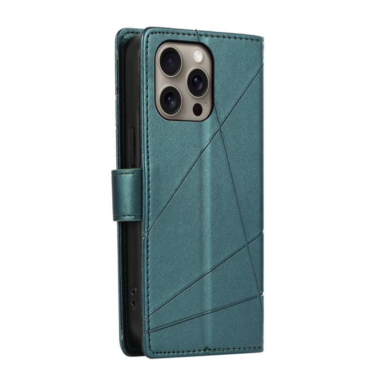 For iPhone 16 Pro Max PU Genuine Leather Texture Embossed Line Phone Case(Green) by buy2fix