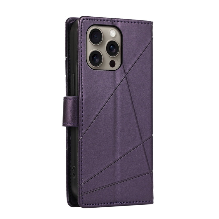 For iPhone 16 Pro Max PU Genuine Leather Texture Embossed Line Phone Case(Purple) by buy2fix