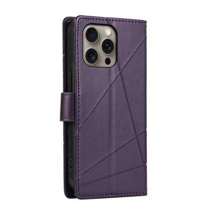 For iPhone 16 Pro Max PU Genuine Leather Texture Embossed Line Phone Case(Purple) by buy2fix