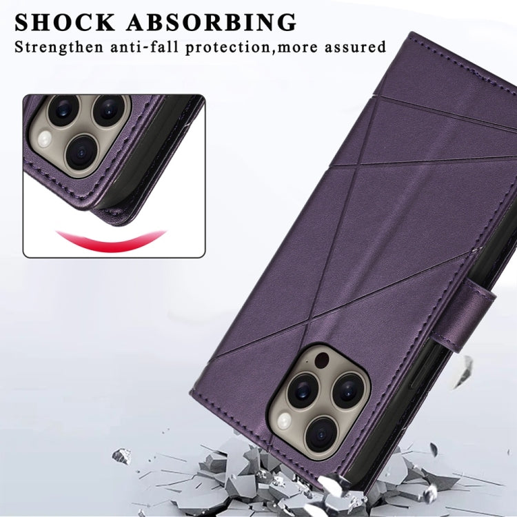 For iPhone 16 Pro Max PU Genuine Leather Texture Embossed Line Phone Case(Purple) by buy2fix