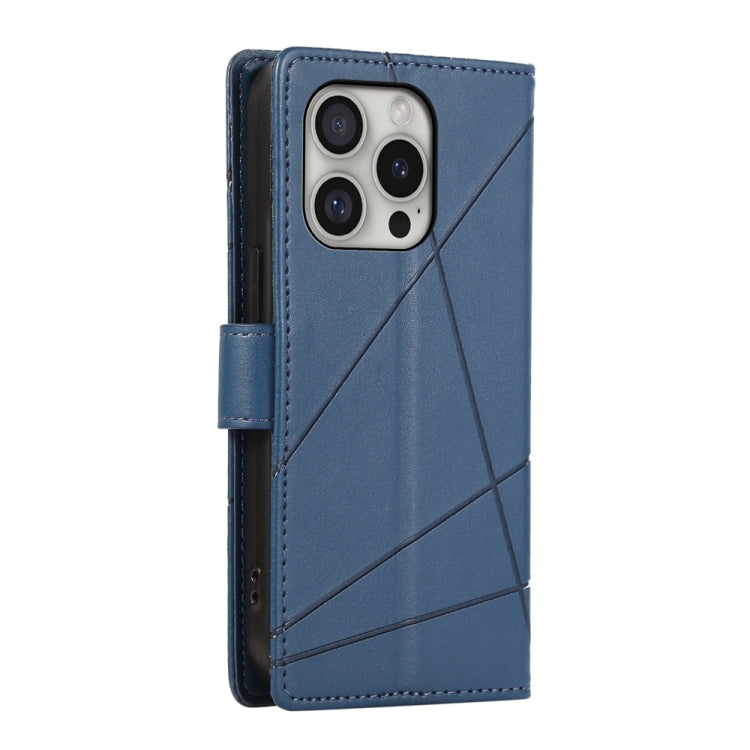 For iPhone 16 Pro PU Genuine Leather Texture Embossed Line Phone Case(Blue) by buy2fix