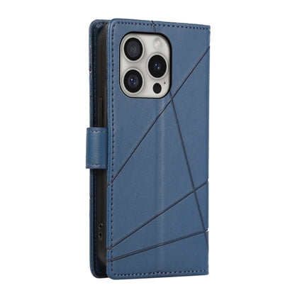 For iPhone 16 Pro PU Genuine Leather Texture Embossed Line Phone Case(Blue) by buy2fix