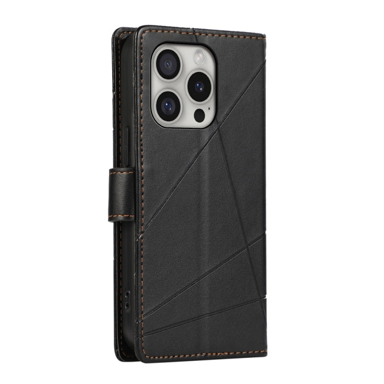 For iPhone 16 Pro PU Genuine Leather Texture Embossed Line Phone Case(Black) by buy2fix