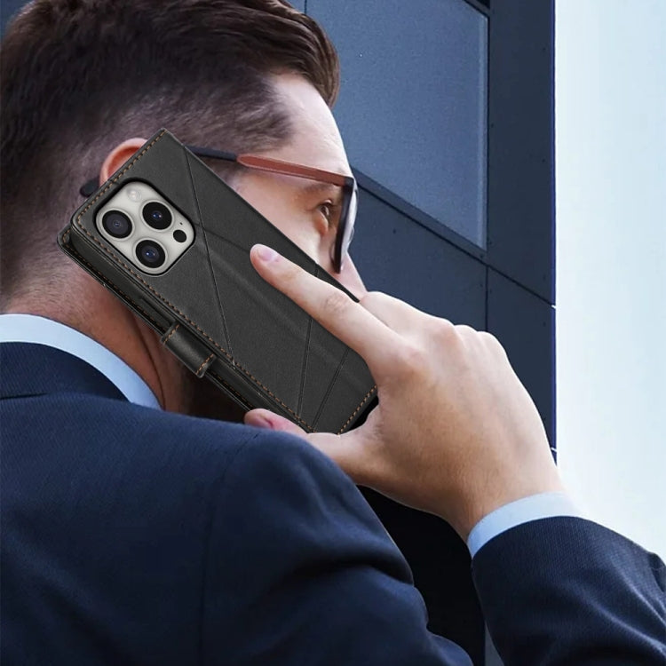 For iPhone 16 Pro PU Genuine Leather Texture Embossed Line Phone Case(Black) by buy2fix