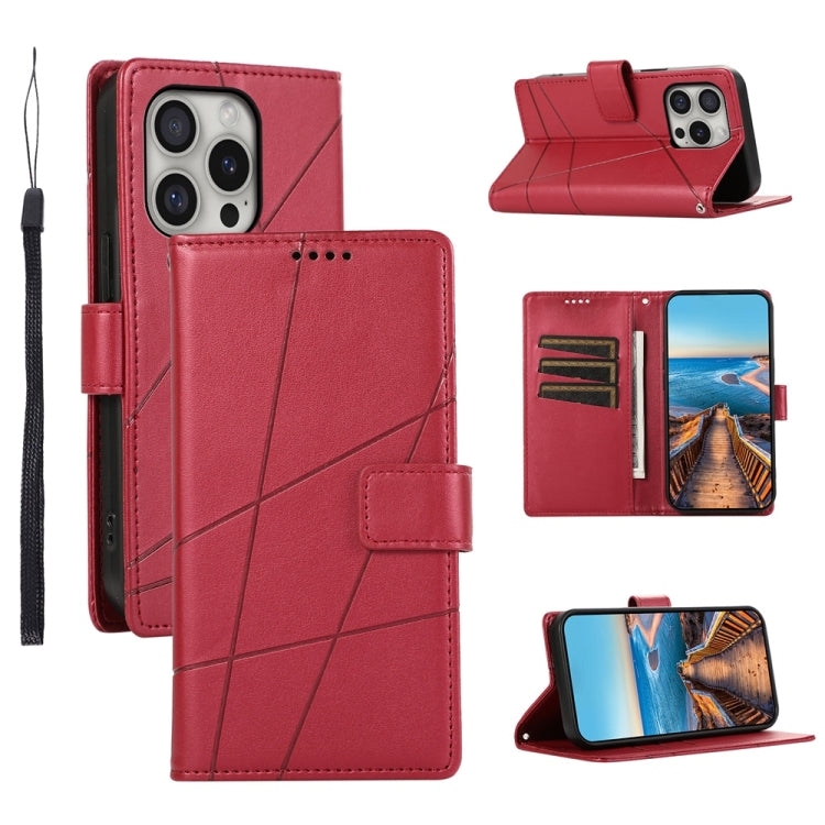 For iPhone 16 Pro PU Genuine Leather Texture Embossed Line Phone Case(Red) by buy2fix