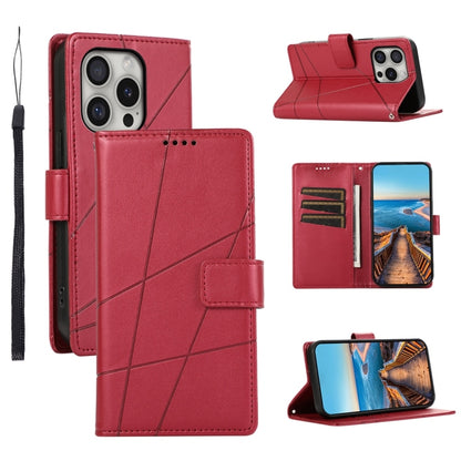 For iPhone 16 Pro PU Genuine Leather Texture Embossed Line Phone Case(Red) by buy2fix