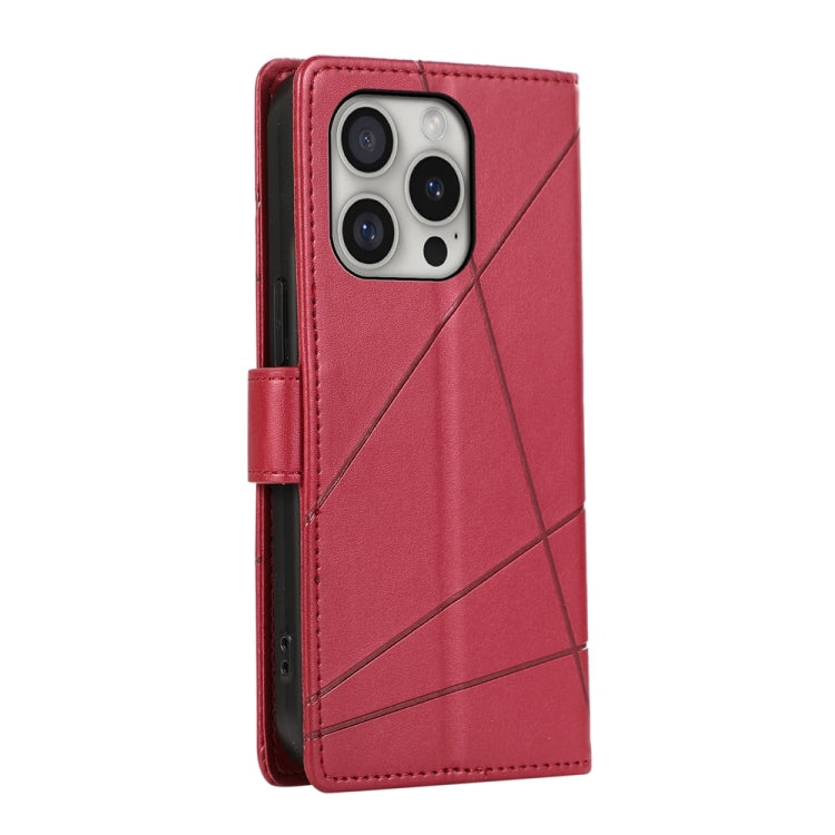 For iPhone 16 Pro PU Genuine Leather Texture Embossed Line Phone Case(Red) by buy2fix
