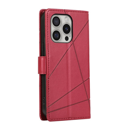 For iPhone 16 Pro PU Genuine Leather Texture Embossed Line Phone Case(Red) by buy2fix