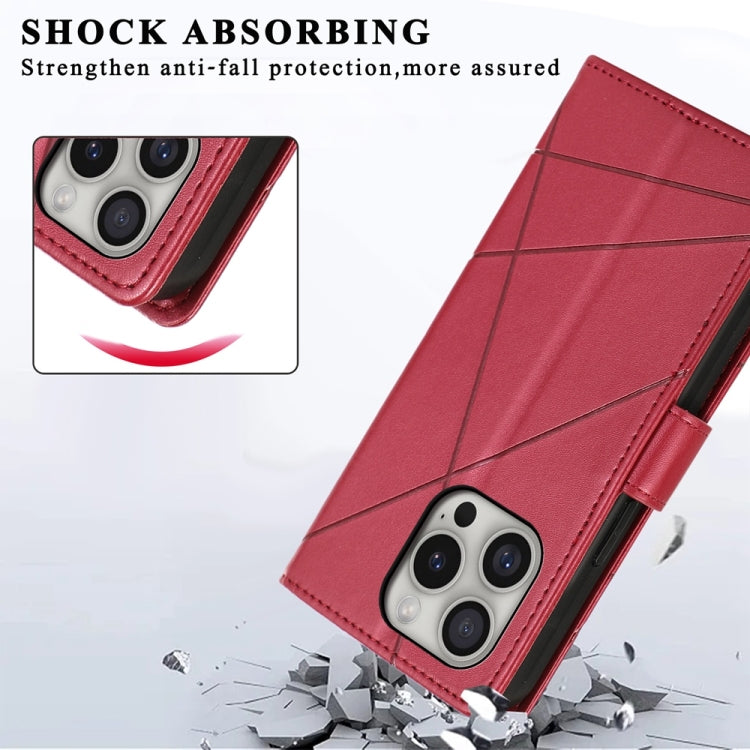 For iPhone 16 Pro PU Genuine Leather Texture Embossed Line Phone Case(Red) by buy2fix