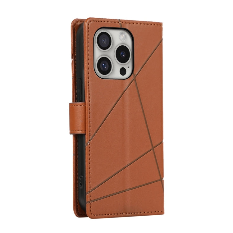 For iPhone 16 Pro PU Genuine Leather Texture Embossed Line Phone Case(Brown) by buy2fix