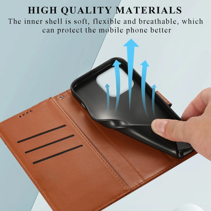 For iPhone 16 Pro PU Genuine Leather Texture Embossed Line Phone Case(Brown) by buy2fix