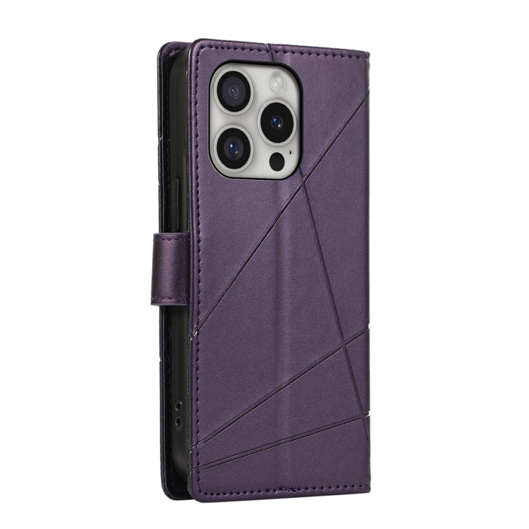 For iPhone 16 Pro PU Genuine Leather Texture Embossed Line Phone Case(Purple) by buy2fix