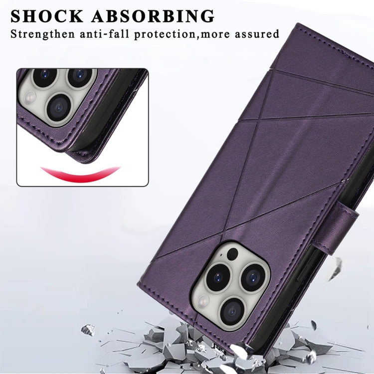 For iPhone 16 Pro PU Genuine Leather Texture Embossed Line Phone Case(Purple) by buy2fix