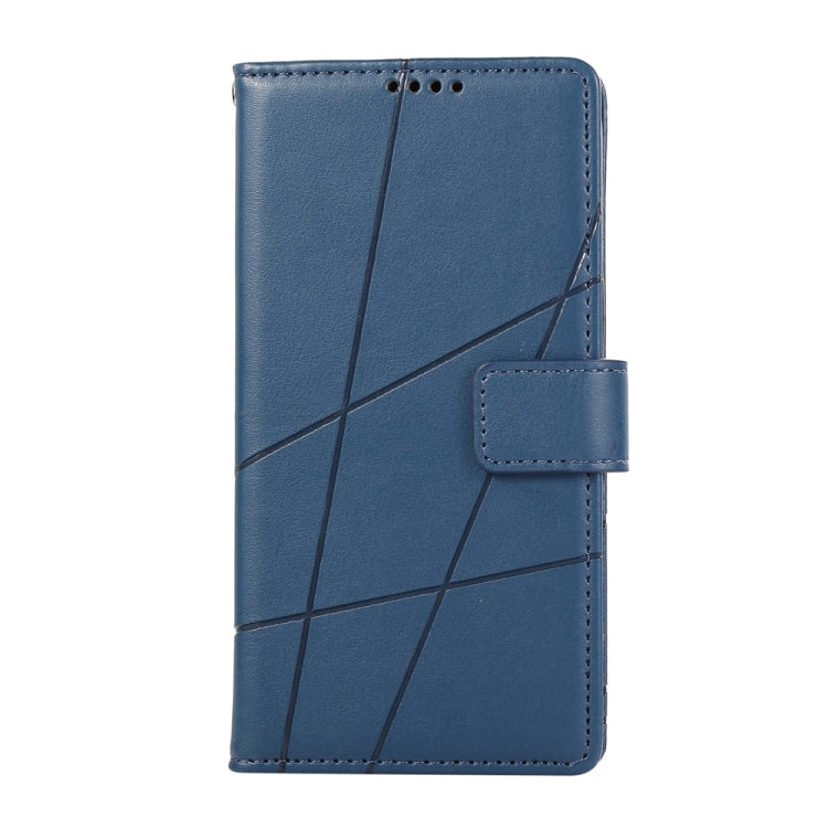 For iPhone 16 Plus PU Genuine Leather Texture Embossed Line Phone Case(Blue) - iPhone 16 Plus Cases by buy2fix | Online Shopping UK | buy2fix