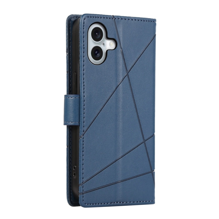 For iPhone 16 Plus PU Genuine Leather Texture Embossed Line Phone Case(Blue) - iPhone 16 Plus Cases by buy2fix | Online Shopping UK | buy2fix