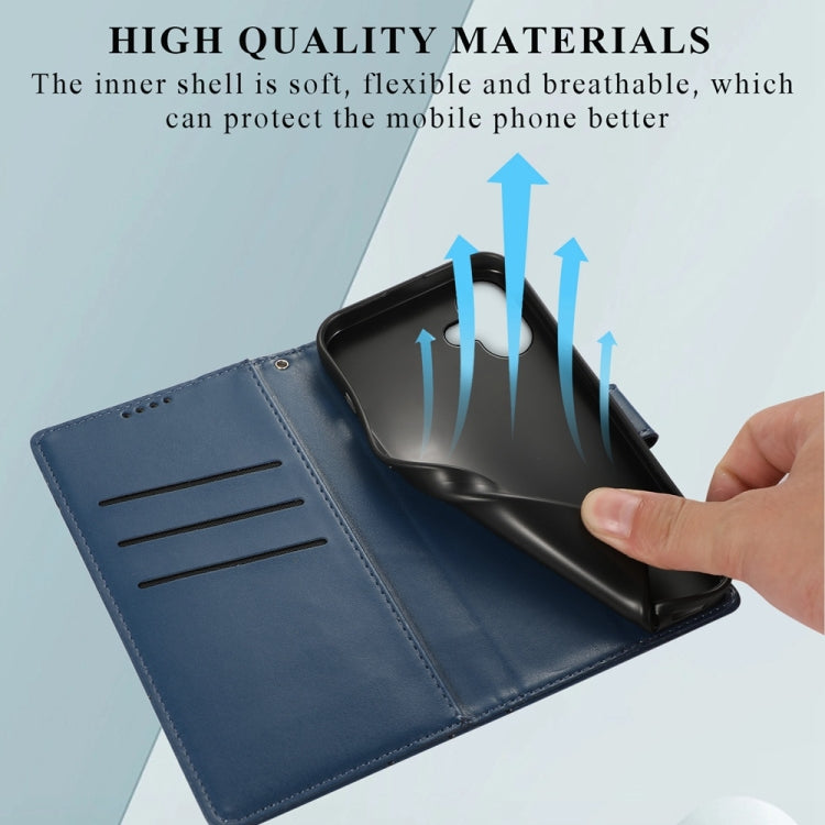 For iPhone 16 Plus PU Genuine Leather Texture Embossed Line Phone Case(Blue) - iPhone 16 Plus Cases by buy2fix | Online Shopping UK | buy2fix