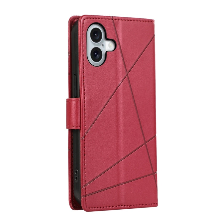 For iPhone 16 Plus PU Genuine Leather Texture Embossed Line Phone Case(Red) - iPhone 16 Plus Cases by buy2fix | Online Shopping UK | buy2fix