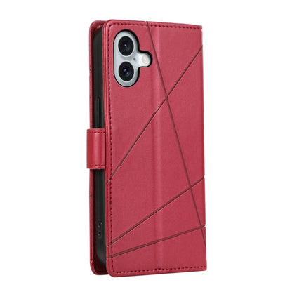 For iPhone 16 Plus PU Genuine Leather Texture Embossed Line Phone Case(Red) - iPhone 16 Plus Cases by buy2fix | Online Shopping UK | buy2fix