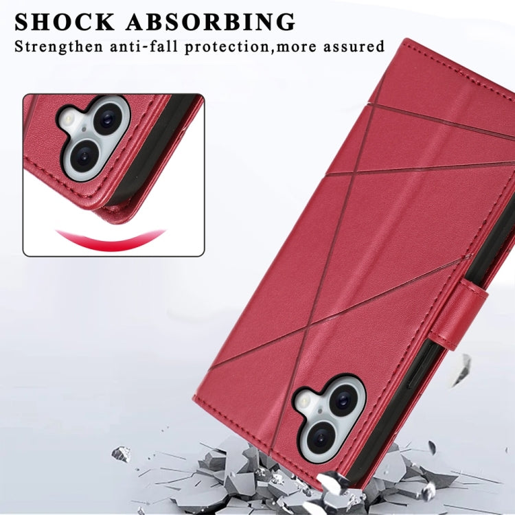 For iPhone 16 Plus PU Genuine Leather Texture Embossed Line Phone Case(Red) - iPhone 16 Plus Cases by buy2fix | Online Shopping UK | buy2fix