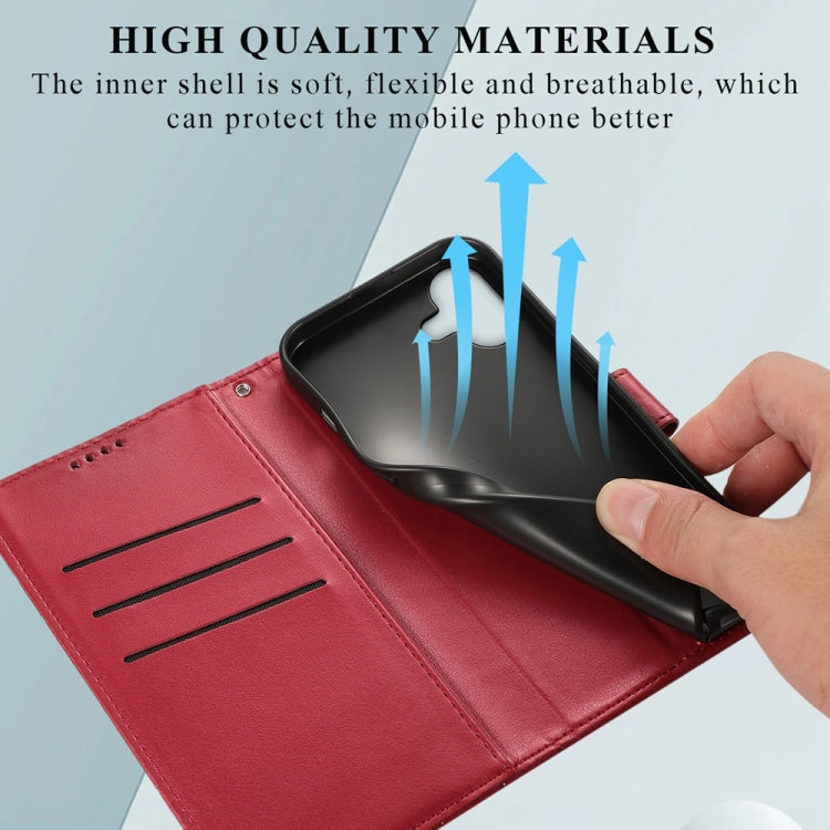 For iPhone 16 Plus PU Genuine Leather Texture Embossed Line Phone Case(Red) - iPhone 16 Plus Cases by buy2fix | Online Shopping UK | buy2fix