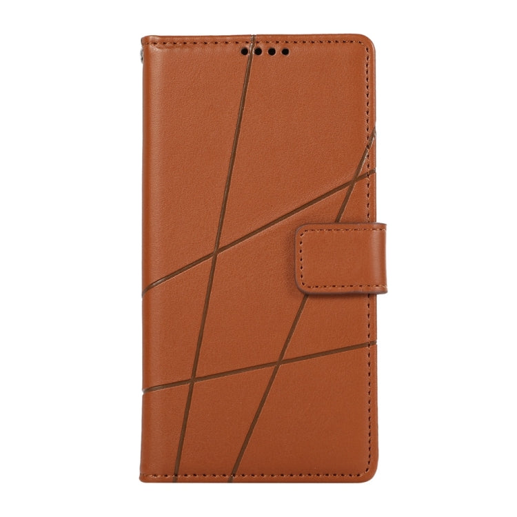 For iPhone 16 Plus PU Genuine Leather Texture Embossed Line Phone Case(Brown) - iPhone 16 Plus Cases by buy2fix | Online Shopping UK | buy2fix