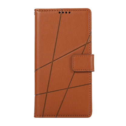 For iPhone 16 Plus PU Genuine Leather Texture Embossed Line Phone Case(Brown) - iPhone 16 Plus Cases by buy2fix | Online Shopping UK | buy2fix
