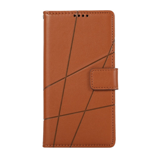 For iPhone 16 Plus PU Genuine Leather Texture Embossed Line Phone Case(Brown) - iPhone 16 Plus Cases by buy2fix | Online Shopping UK | buy2fix