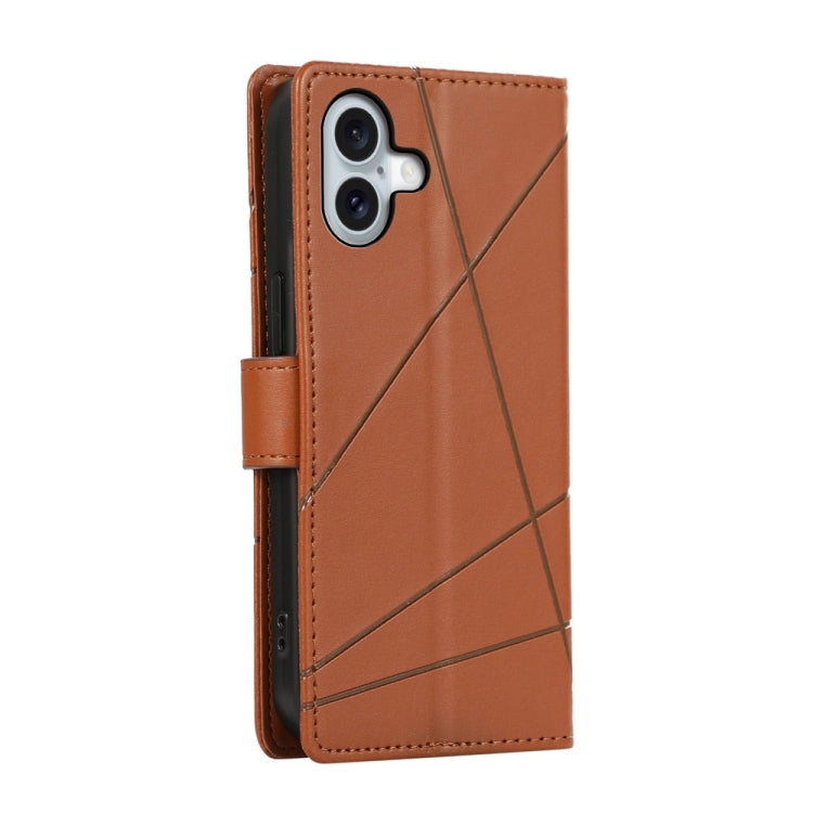 For iPhone 16 Plus PU Genuine Leather Texture Embossed Line Phone Case(Brown) - iPhone 16 Plus Cases by buy2fix | Online Shopping UK | buy2fix