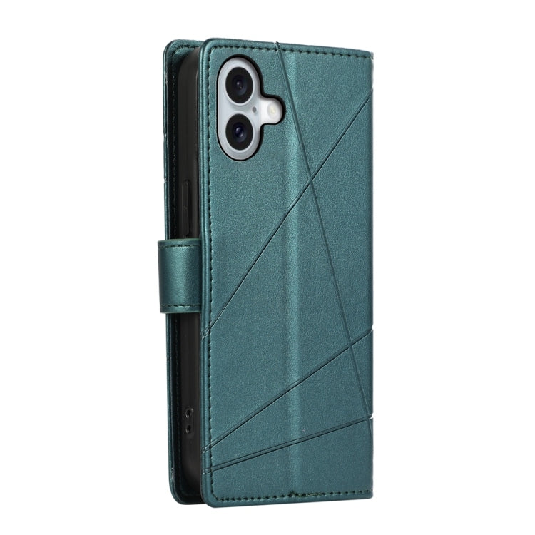 For iPhone 16 Plus PU Genuine Leather Texture Embossed Line Phone Case(Green) - iPhone 16 Plus Cases by buy2fix | Online Shopping UK | buy2fix