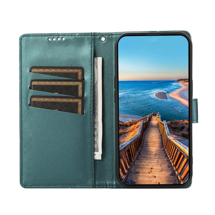 For iPhone 16 Plus PU Genuine Leather Texture Embossed Line Phone Case(Green) - iPhone 16 Plus Cases by buy2fix | Online Shopping UK | buy2fix