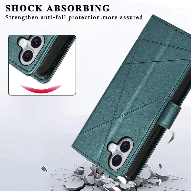 For iPhone 16 Plus PU Genuine Leather Texture Embossed Line Phone Case(Green) - iPhone 16 Plus Cases by buy2fix | Online Shopping UK | buy2fix
