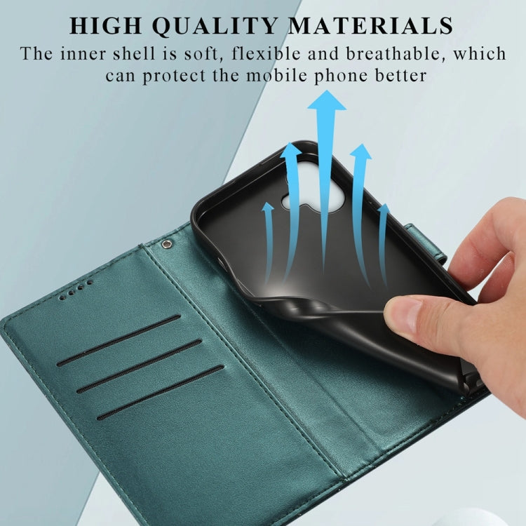 For iPhone 16 Plus PU Genuine Leather Texture Embossed Line Phone Case(Green) - iPhone 16 Plus Cases by buy2fix | Online Shopping UK | buy2fix
