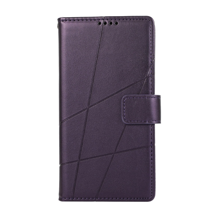 For iPhone 16 Plus PU Genuine Leather Texture Embossed Line Phone Case(Purple) - iPhone 16 Plus Cases by buy2fix | Online Shopping UK | buy2fix