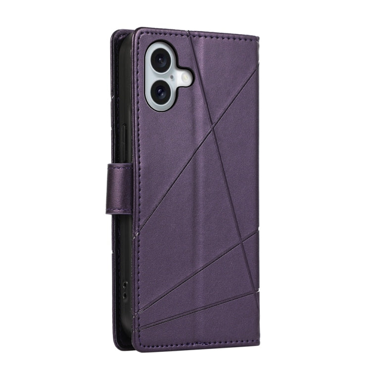For iPhone 16 Plus PU Genuine Leather Texture Embossed Line Phone Case(Purple) - iPhone 16 Plus Cases by buy2fix | Online Shopping UK | buy2fix