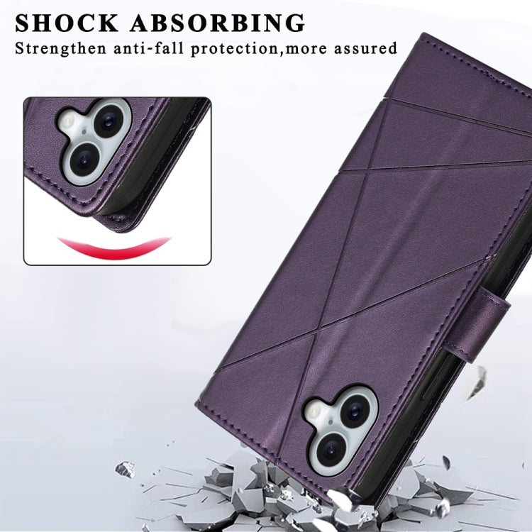 For iPhone 16 Plus PU Genuine Leather Texture Embossed Line Phone Case(Purple) - iPhone 16 Plus Cases by buy2fix | Online Shopping UK | buy2fix