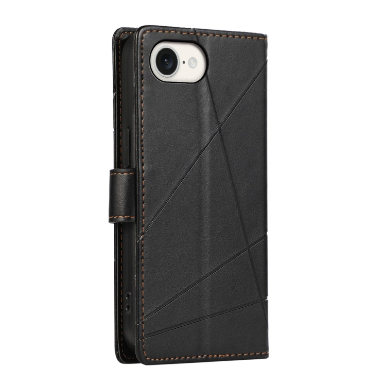 For iPhone 16e PU Genuine Leather Texture Embossed Line Phone Case(Black) by buy2fix