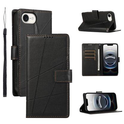 For iPhone 16e PU Genuine Leather Texture Embossed Line Phone Case(Black) by buy2fix