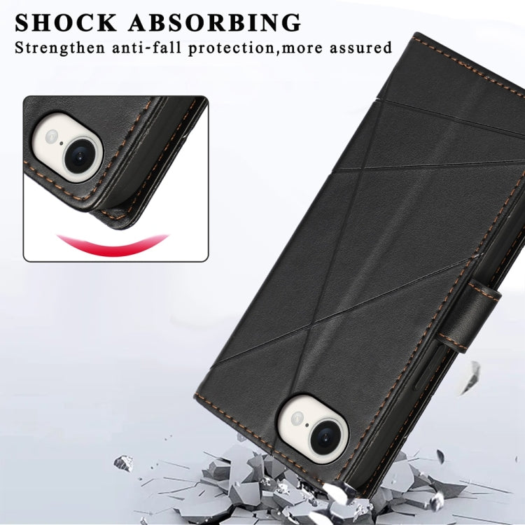 For iPhone 16e PU Genuine Leather Texture Embossed Line Phone Case(Black) by buy2fix