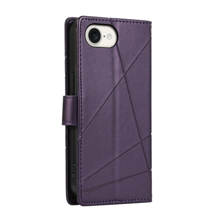 For iPhone 16e PU Genuine Leather Texture Embossed Line Phone Case(Purple) by buy2fix