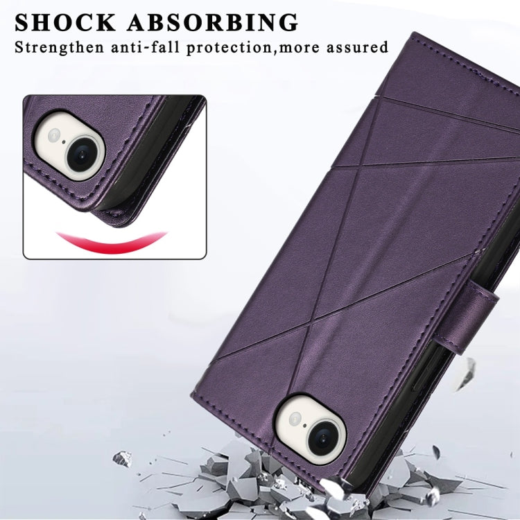For iPhone 16e PU Genuine Leather Texture Embossed Line Phone Case(Purple) by buy2fix