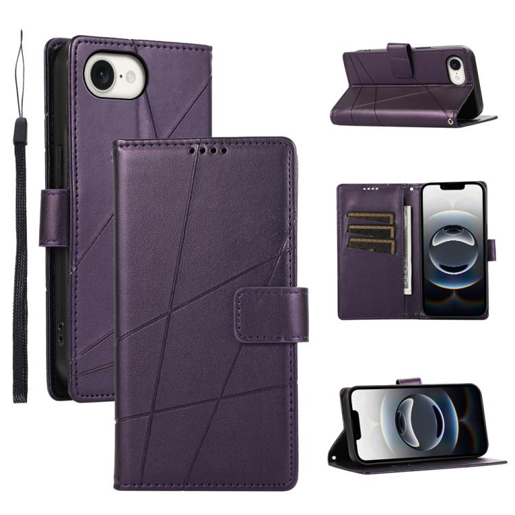 For iPhone 16e PU Genuine Leather Texture Embossed Line Phone Case(Purple) by buy2fix