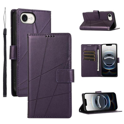 For iPhone 16e PU Genuine Leather Texture Embossed Line Phone Case(Purple) by buy2fix