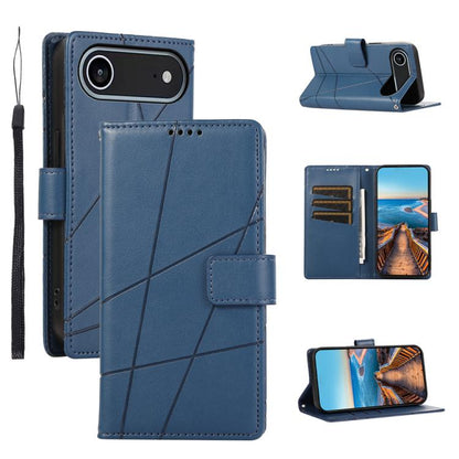 For iPhone Air PU Genuine Leather Texture Embossed Line Phone Case(Blue) - iPhone Air Cases by buy2fix | Online Shopping UK | buy2fix