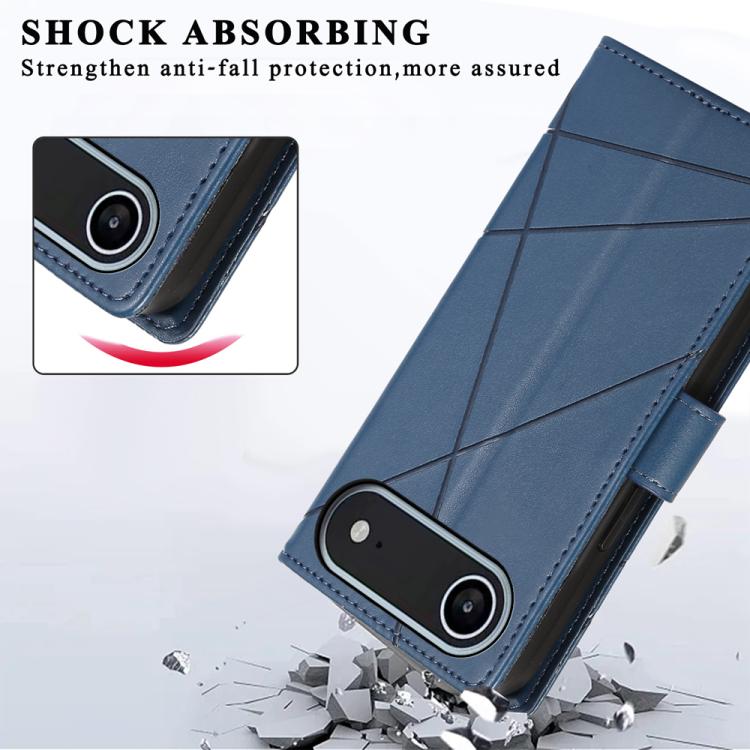 For iPhone Air PU Genuine Leather Texture Embossed Line Phone Case(Blue) - iPhone Air Cases by buy2fix | Online Shopping UK | buy2fix