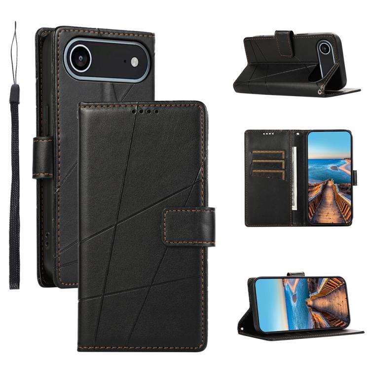 For iPhone Air PU Genuine Leather Texture Embossed Line Phone Case(Black) - iPhone Air Cases by buy2fix | Online Shopping UK | buy2fix