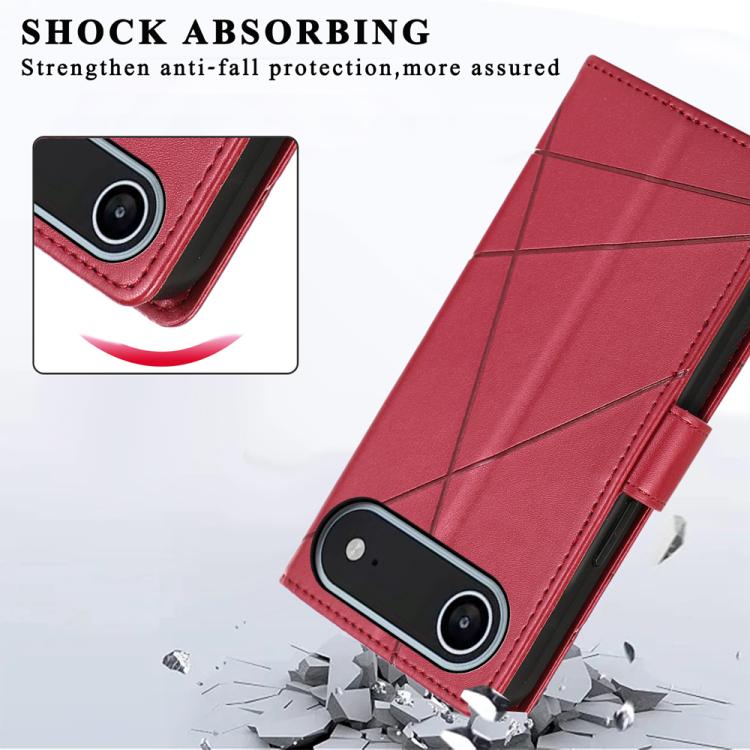 For iPhone Air PU Genuine Leather Texture Embossed Line Phone Case(Red) - iPhone Air Cases by buy2fix | Online Shopping UK | buy2fix