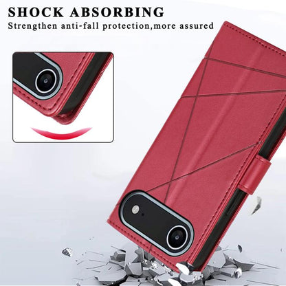 For iPhone Air PU Genuine Leather Texture Embossed Line Phone Case(Red) - iPhone Air Cases by buy2fix | Online Shopping UK | buy2fix
