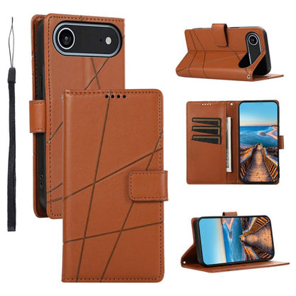 For iPhone Air PU Genuine Leather Texture Embossed Line Phone Case(Brown) - iPhone Air Cases by buy2fix | Online Shopping UK | buy2fix