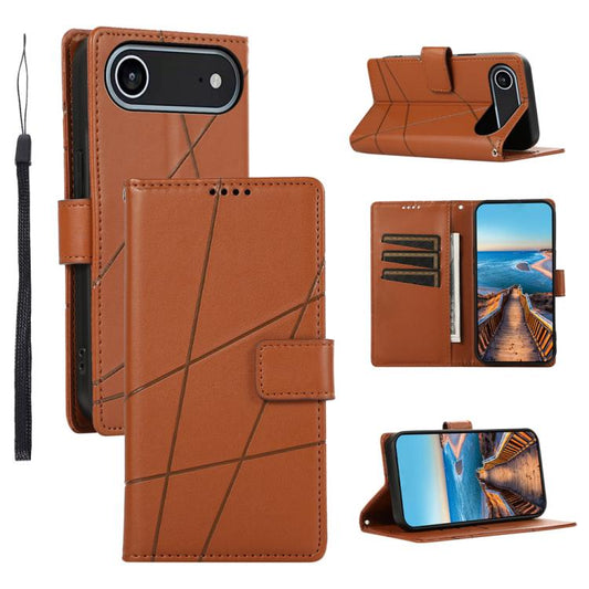 For iPhone Air PU Genuine Leather Texture Embossed Line Phone Case(Brown) - iPhone Air Cases by buy2fix | Online Shopping UK | buy2fix