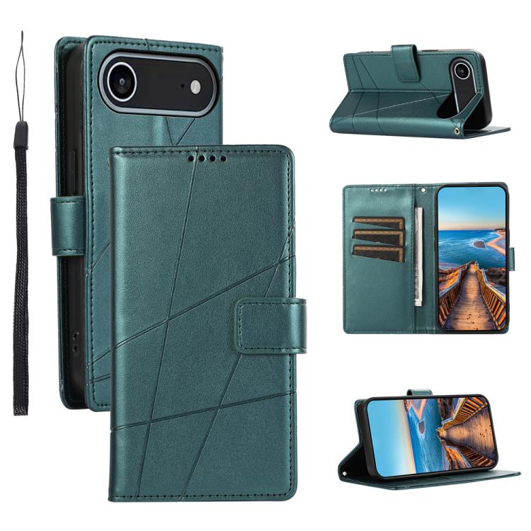 For iPhone Air PU Genuine Leather Texture Embossed Line Phone Case(Green) - iPhone Air Cases by buy2fix | Online Shopping UK | buy2fix